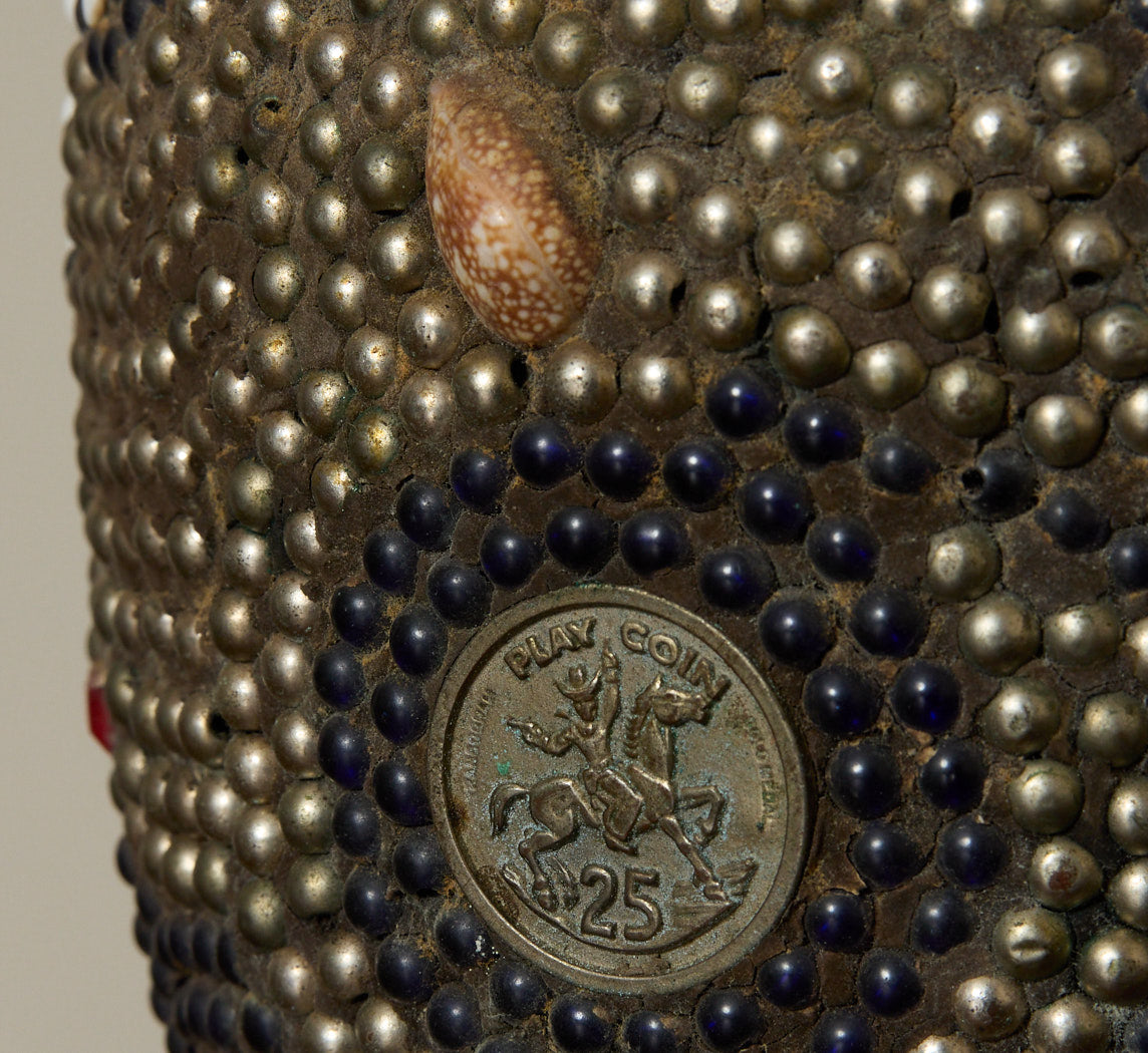 UNIQUE 20TH CENTURY FOLK ART MEMORY JUG WITH PEARL BEADS