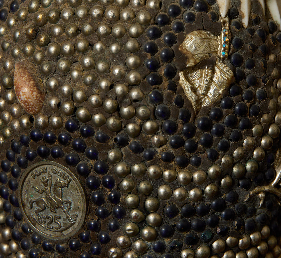 UNIQUE 20TH CENTURY FOLK ART MEMORY JUG WITH PEARL BEADS