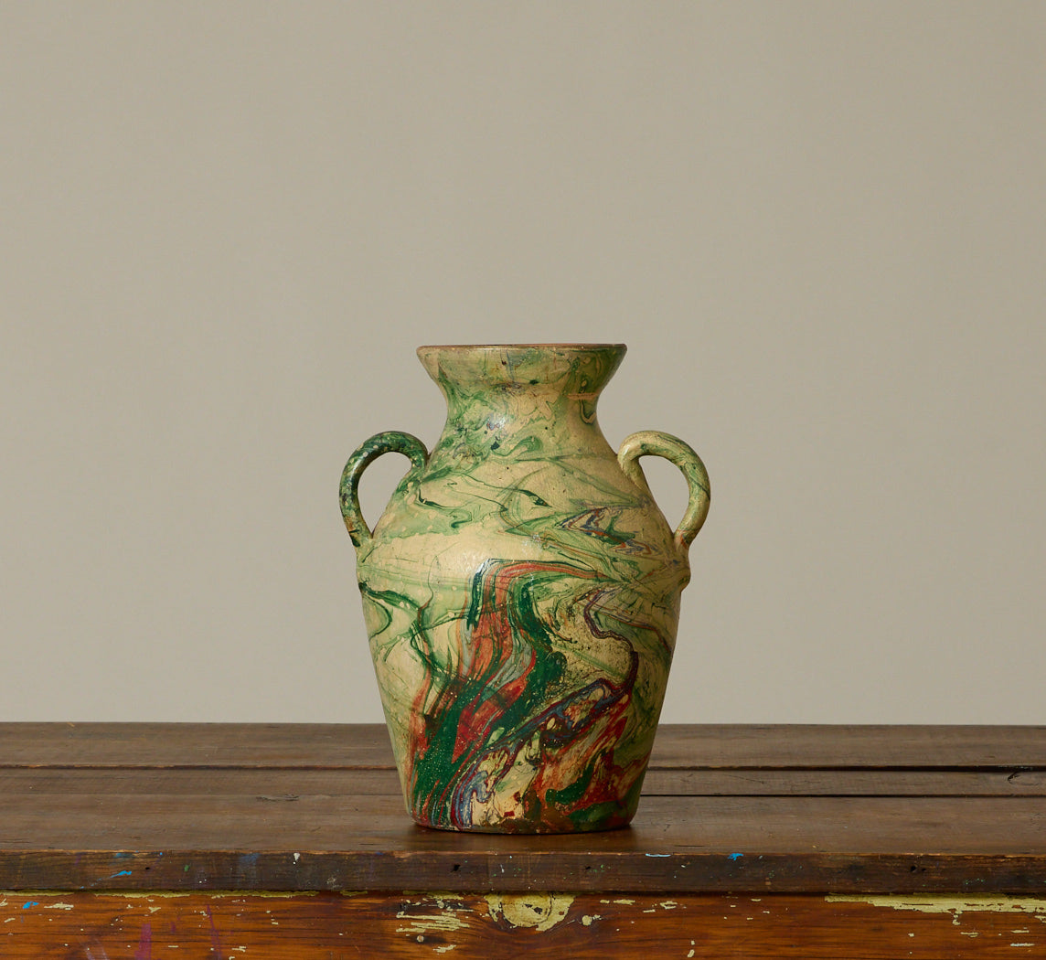 FRENCH ART DECO MARBLED CERAMIC VASE