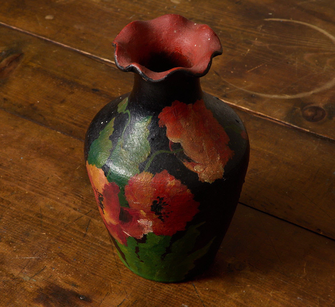 1940S PAINTED EARTHENWARE POPPY VASE