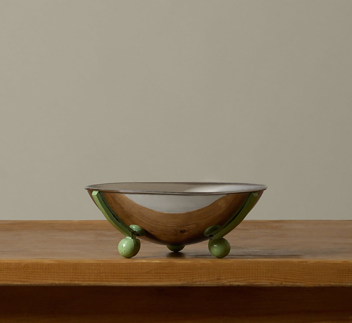 1930S ART DECO ENAMELED BRASS AND CHROME SERVING BOWL