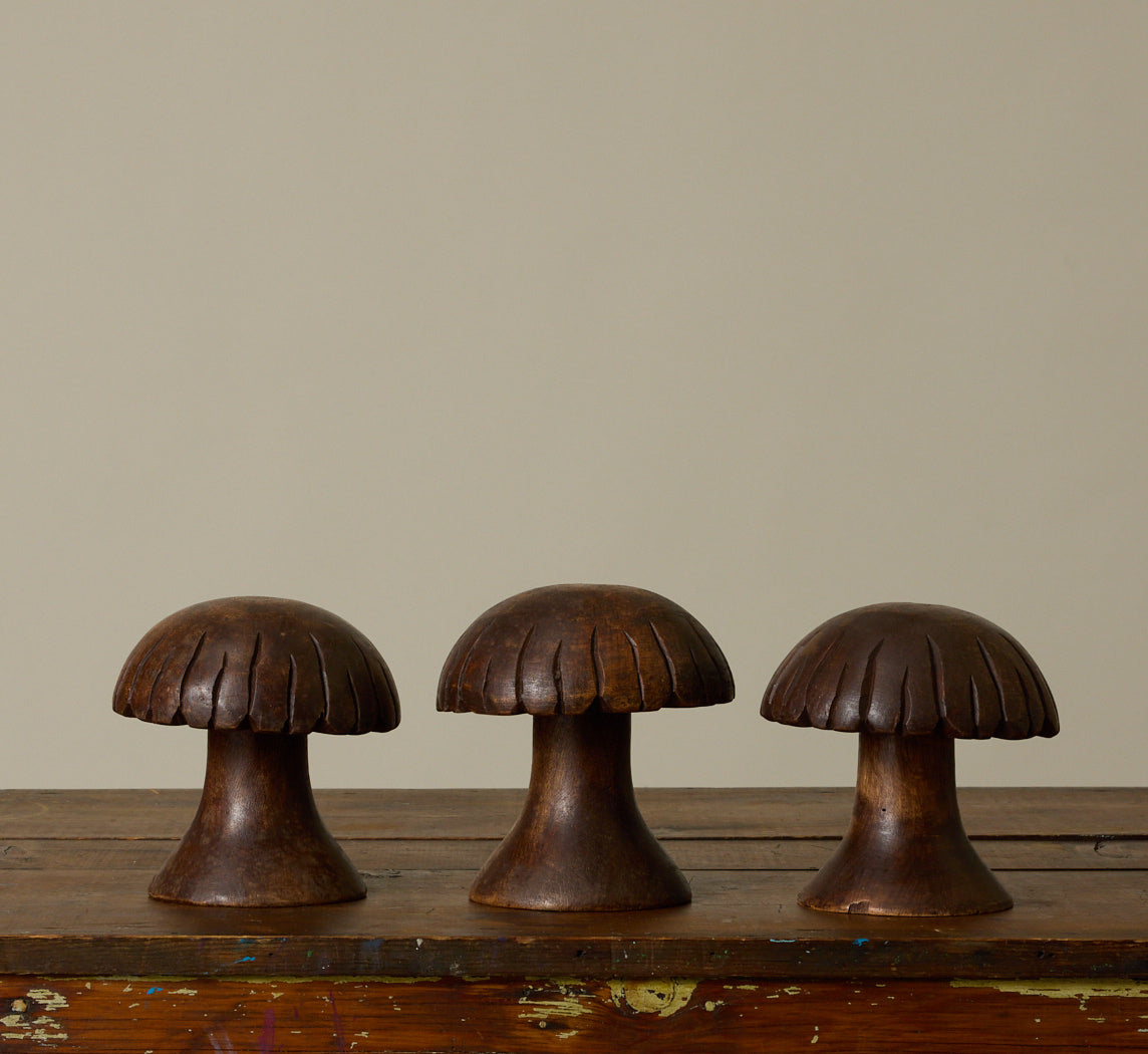 SET OF 3 FOLK ART CARVED MUSHROOMS