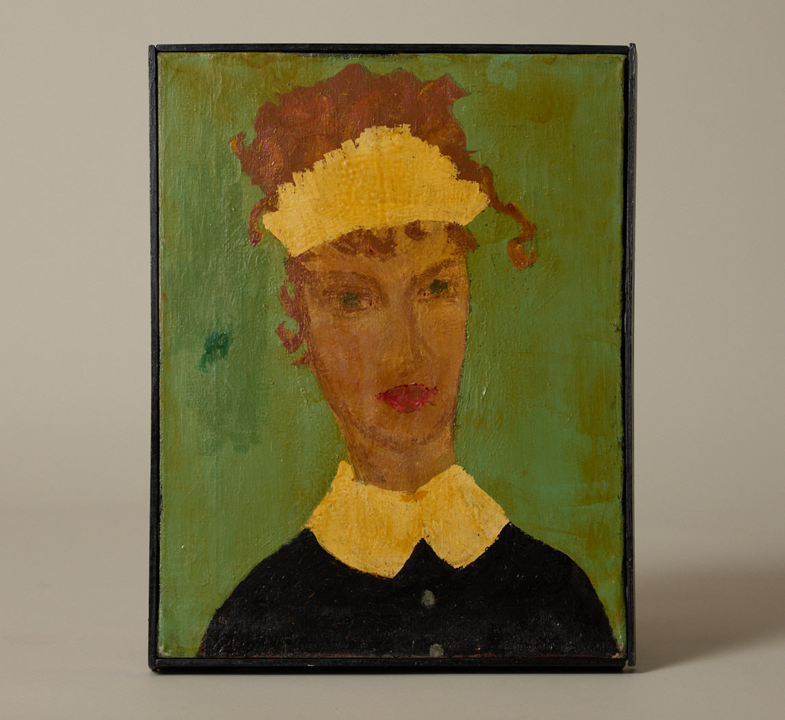 20TH CENTURY FOLK ART PORTRAIT IN TEAL
