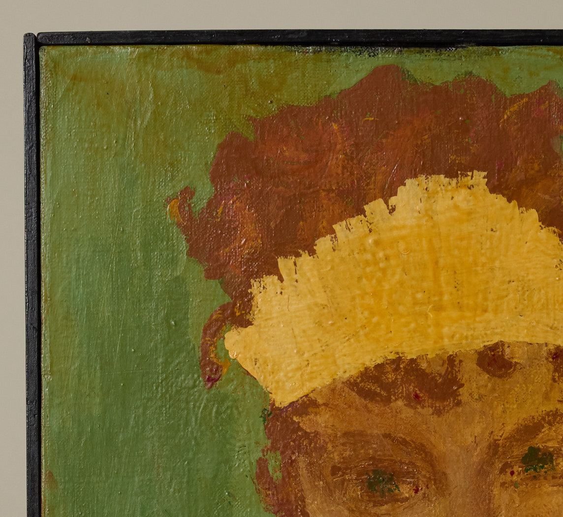 20TH CENTURY FOLK ART PORTRAIT IN TEAL