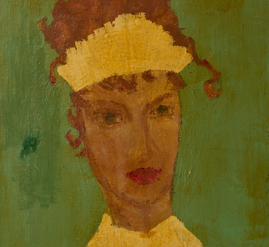 20TH CENTURY FOLK ART PORTRAIT IN TEAL