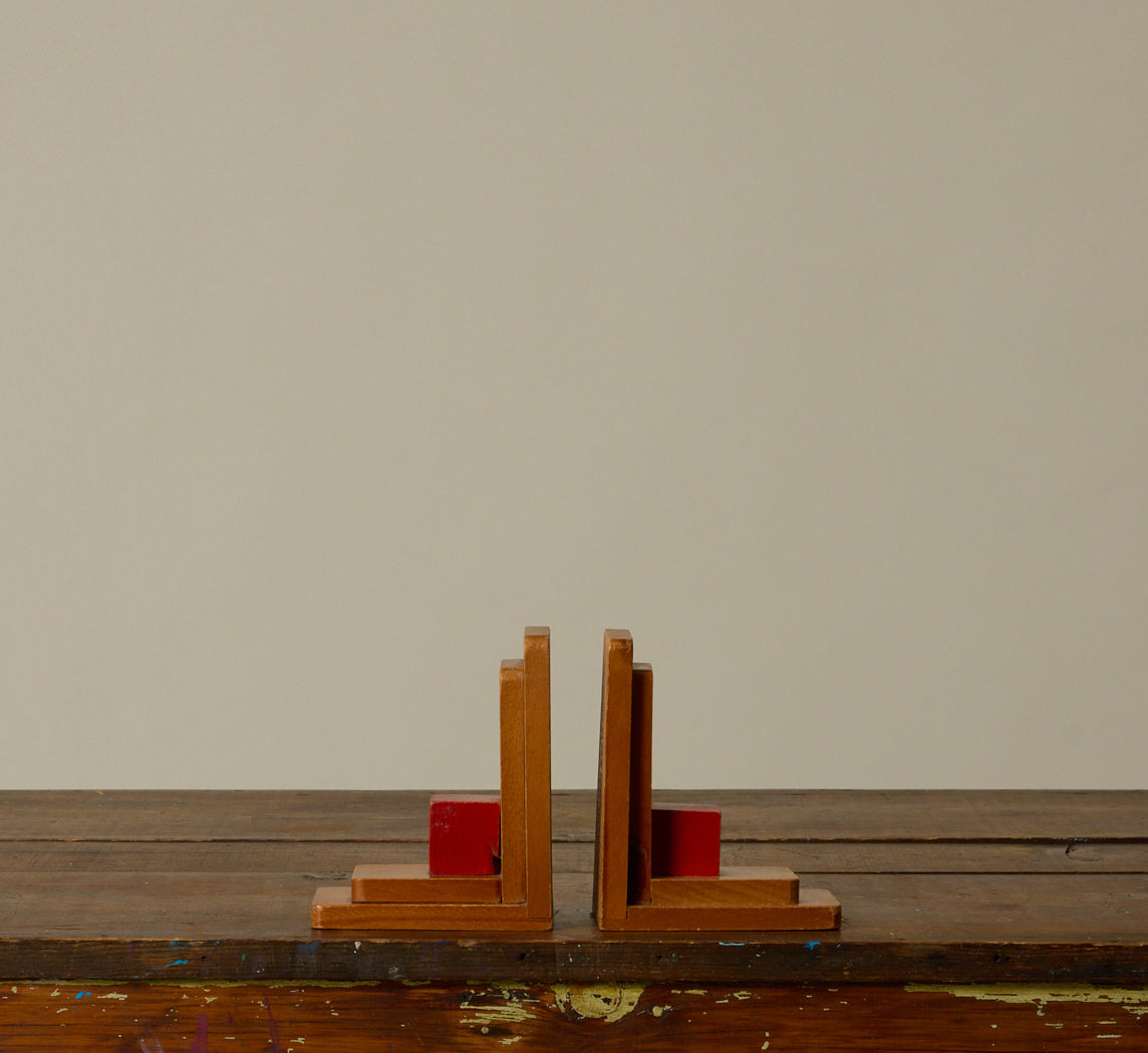 1930S FRENCH WOODEN BOOKENDS