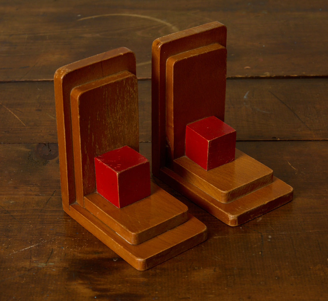 1930S FRENCH WOODEN BOOKENDS