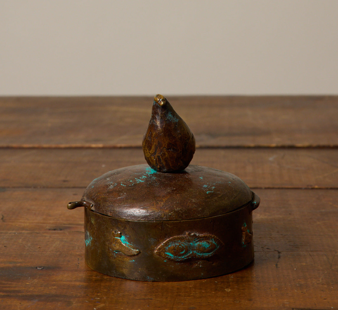VINTAGE BRONZE BIRD LIDDED TRINKET BOX
