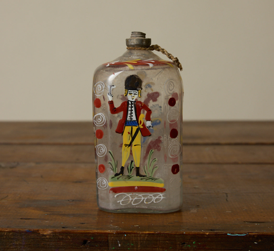 18TH CENTURY ENAMELED GLASS STIEGEL TYPE BOTTLE