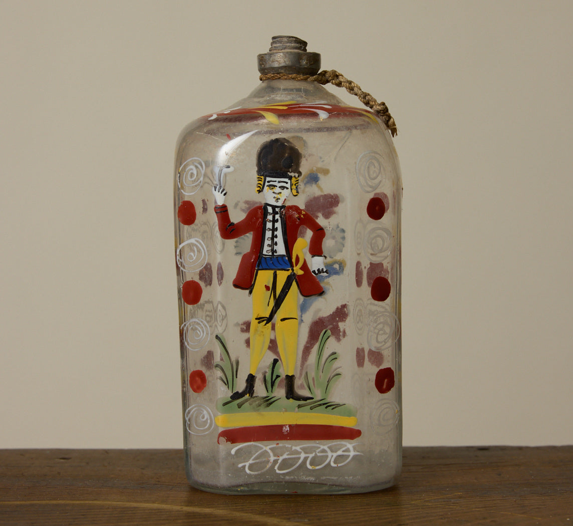 18TH CENTURY ENAMELED GLASS STIEGEL TYPE BOTTLE
