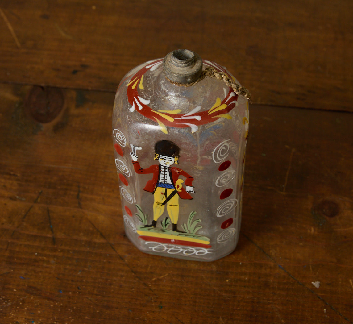18TH CENTURY ENAMELED GLASS STIEGEL TYPE BOTTLE