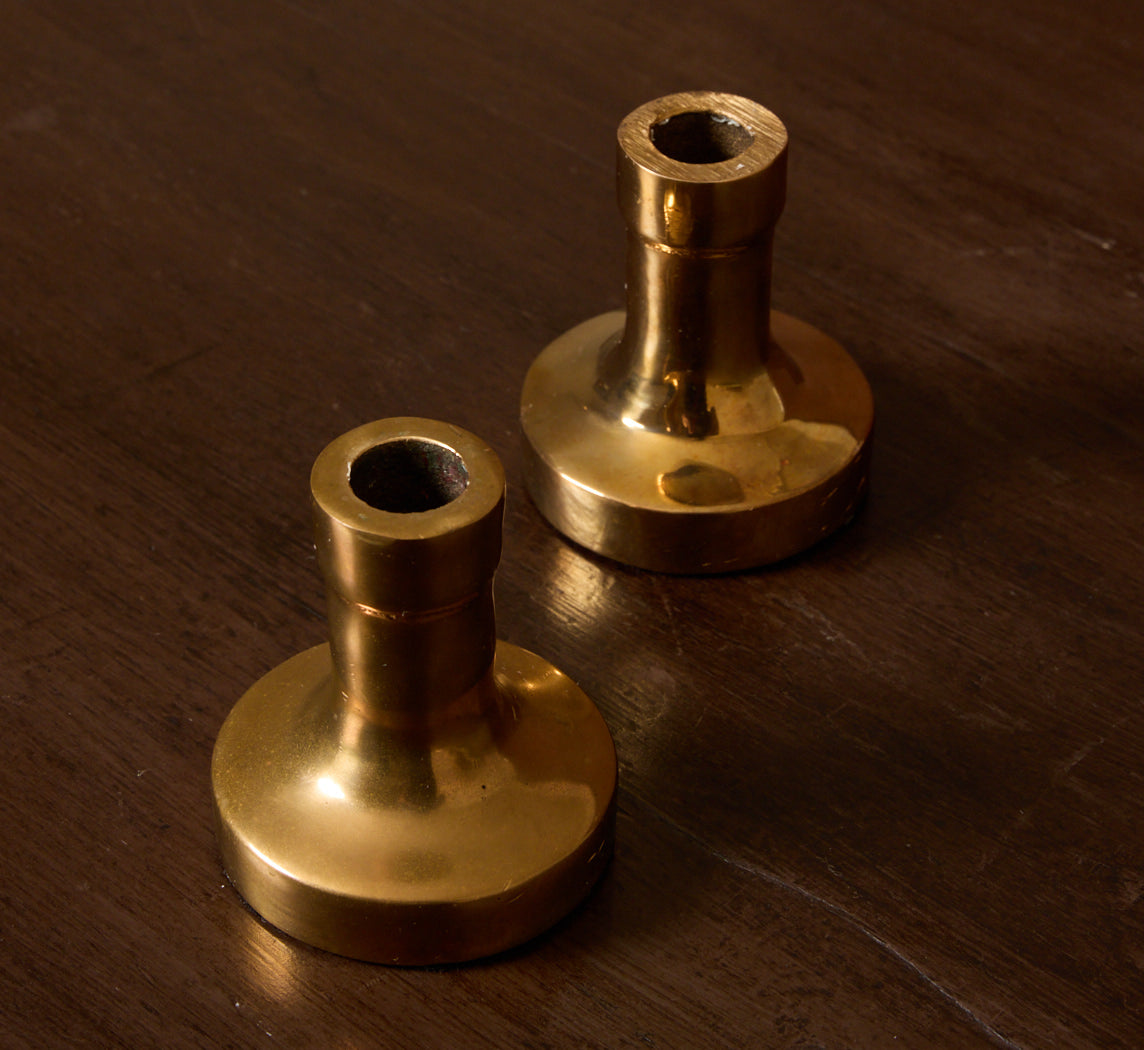 PAIR OF PETITE VINTAGE BRASS CANDLESTICK HOLDERS
