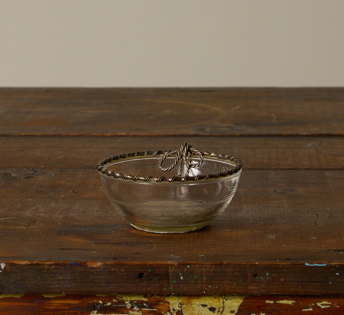 1940S FRENCH GLASS BOWL WITH SILVER ROPE EDGING