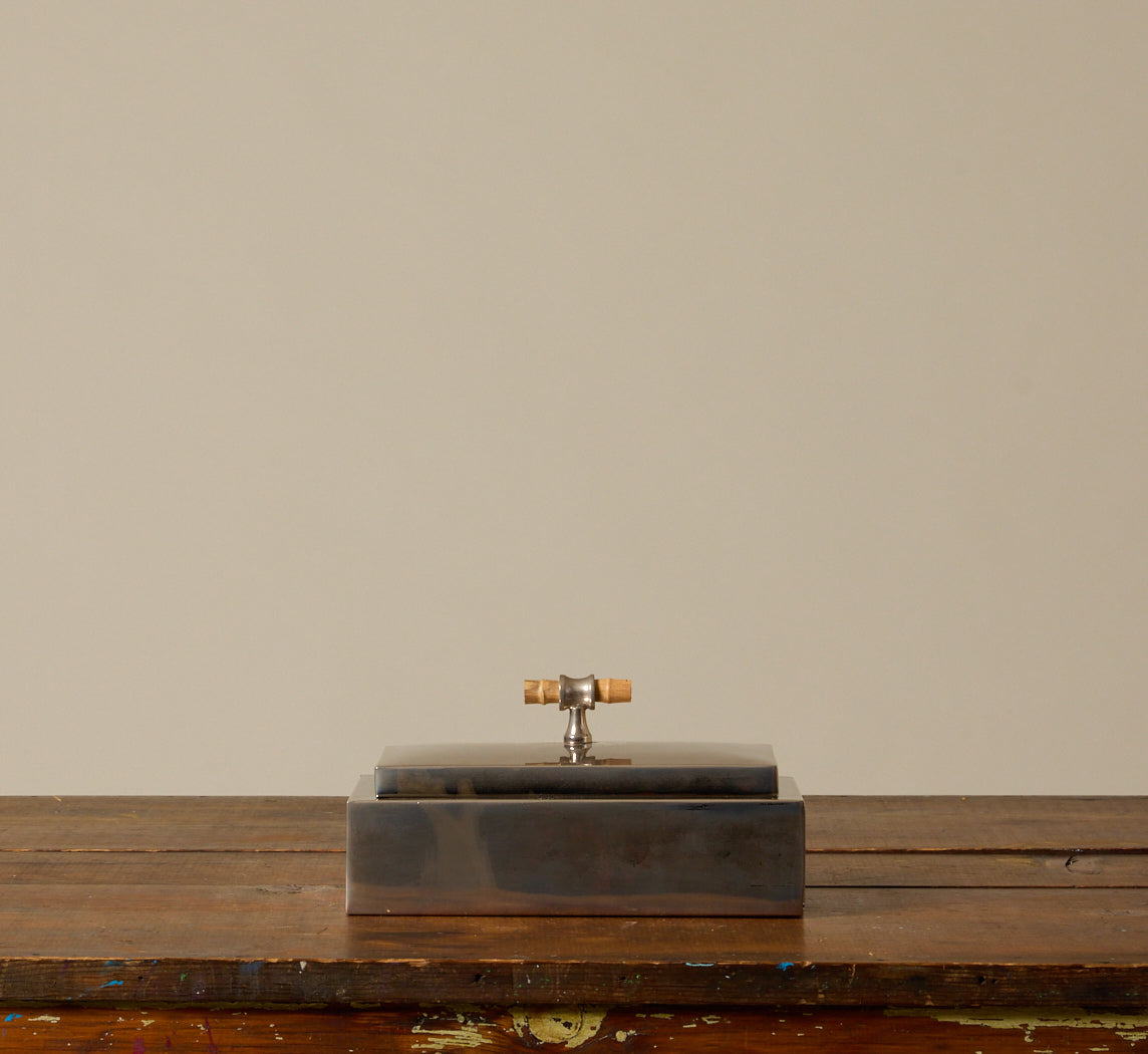 MIDCENTURY CHROME & BAMBOO TRINKET BOX