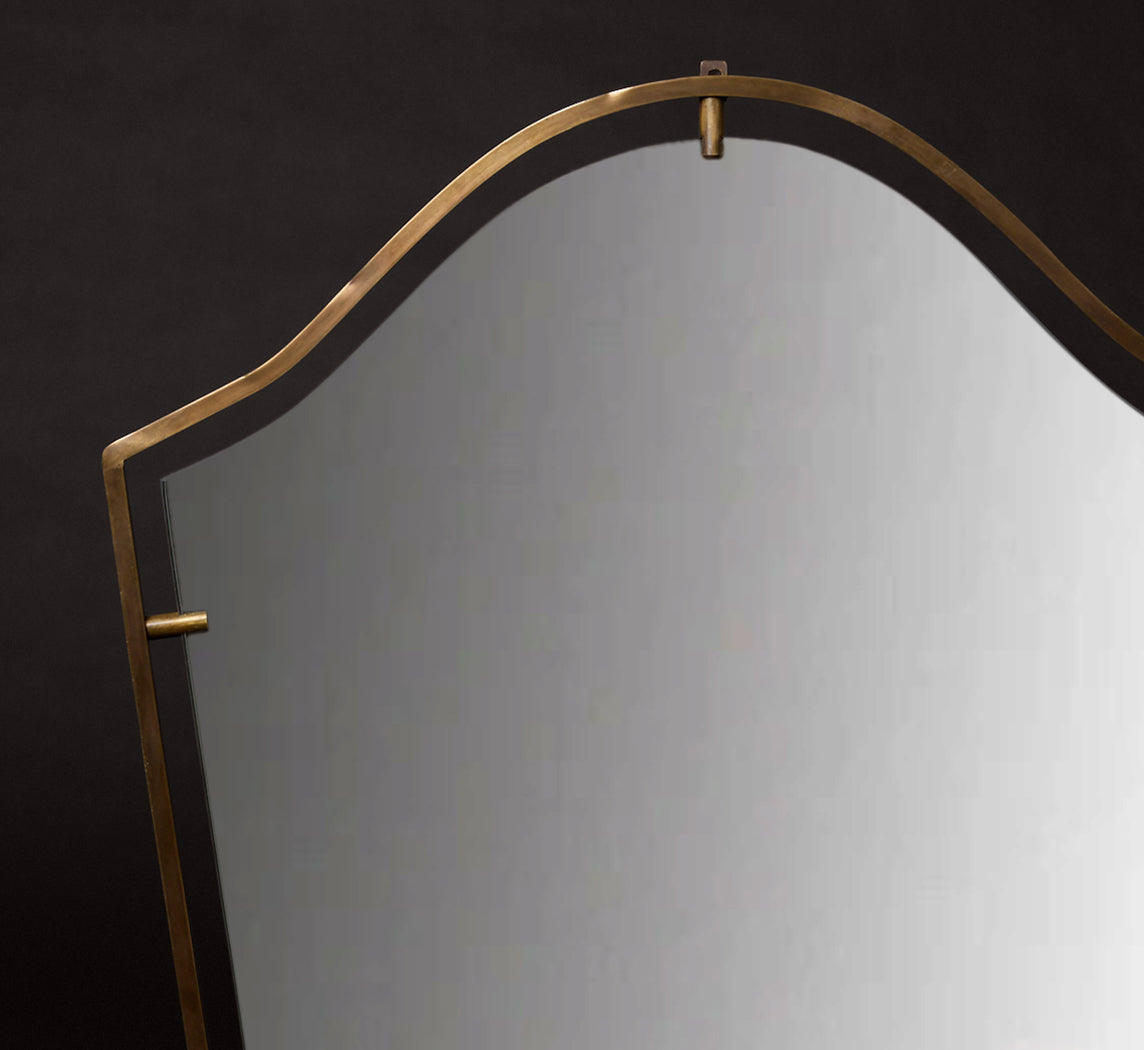 1950S ITALIAN BRASS & FLOATING GLASS WALL MIRROR