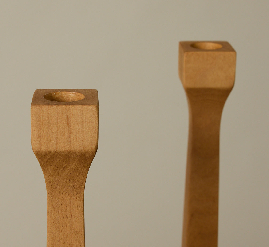 PAIR OF BIRCH WOOD CANDLESTICK HOLDERS