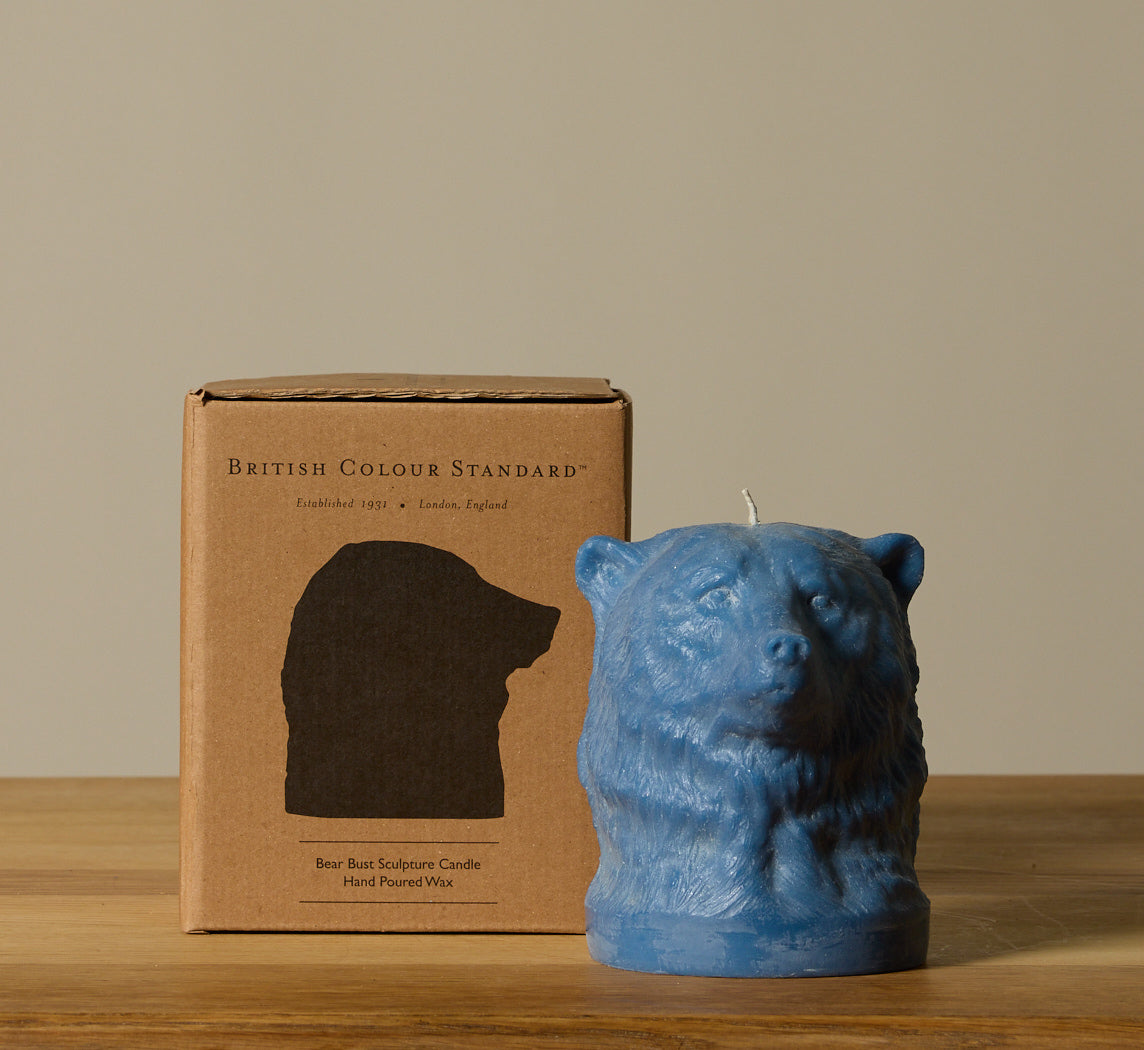 BRITISH COLOUR STANDARD ANIMAL HEAD BEAR CANDLE IN SAXE BLUE
