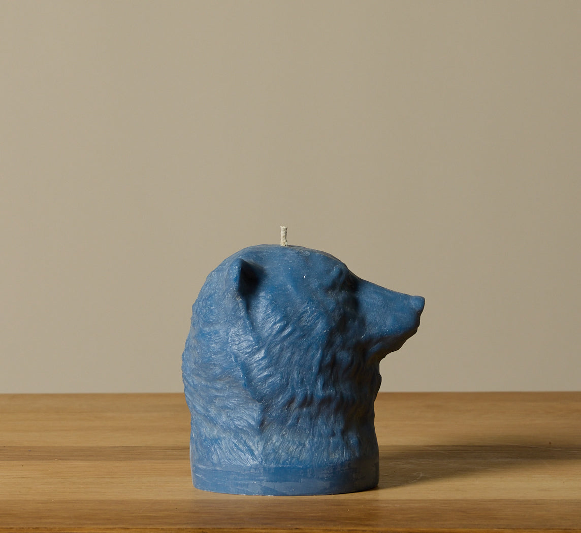 BRITISH COLOUR STANDARD ANIMAL HEAD BEAR CANDLE IN SAXE BLUE