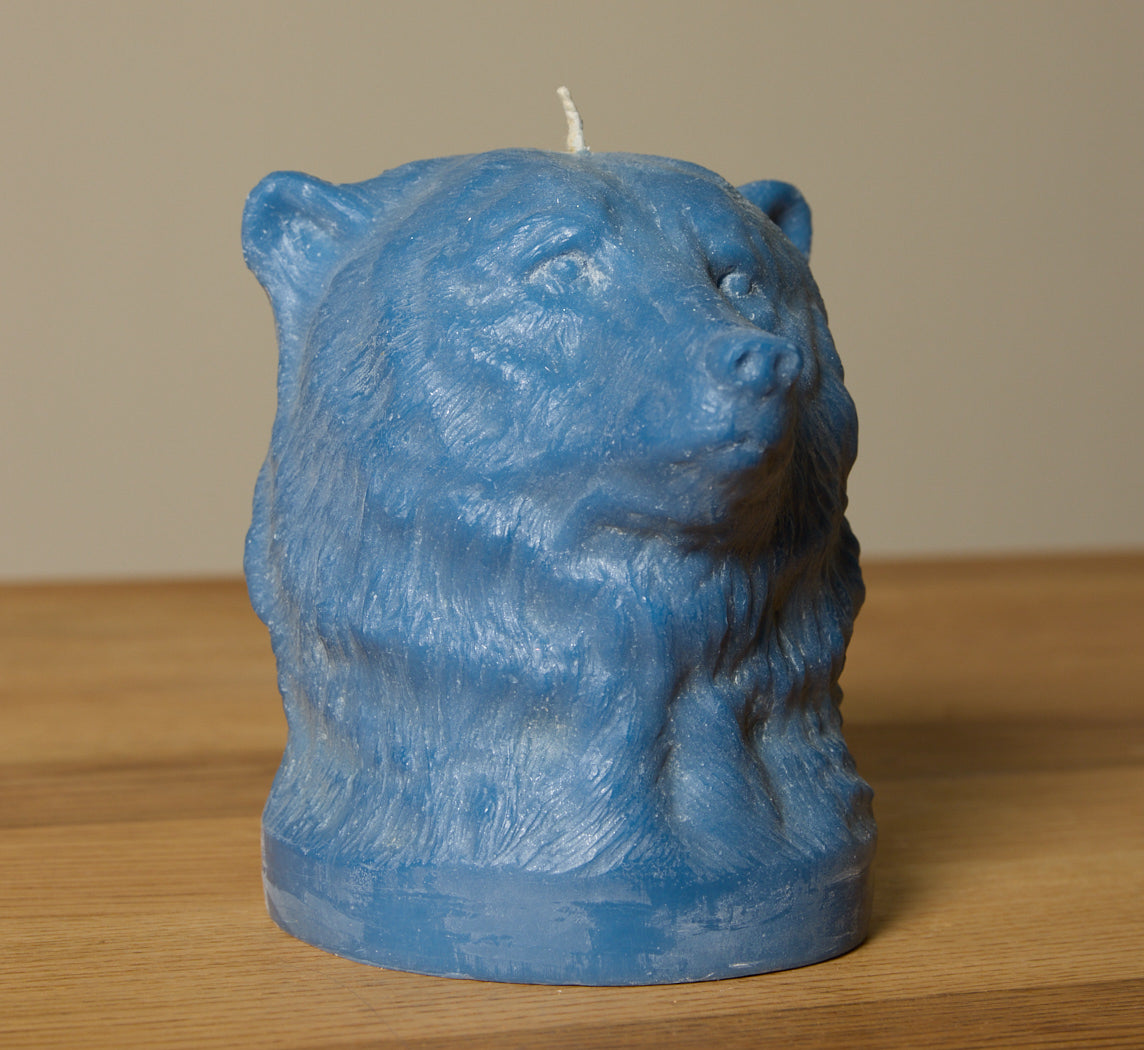 BRITISH COLOUR STANDARD ANIMAL HEAD BEAR CANDLE IN SAXE BLUE