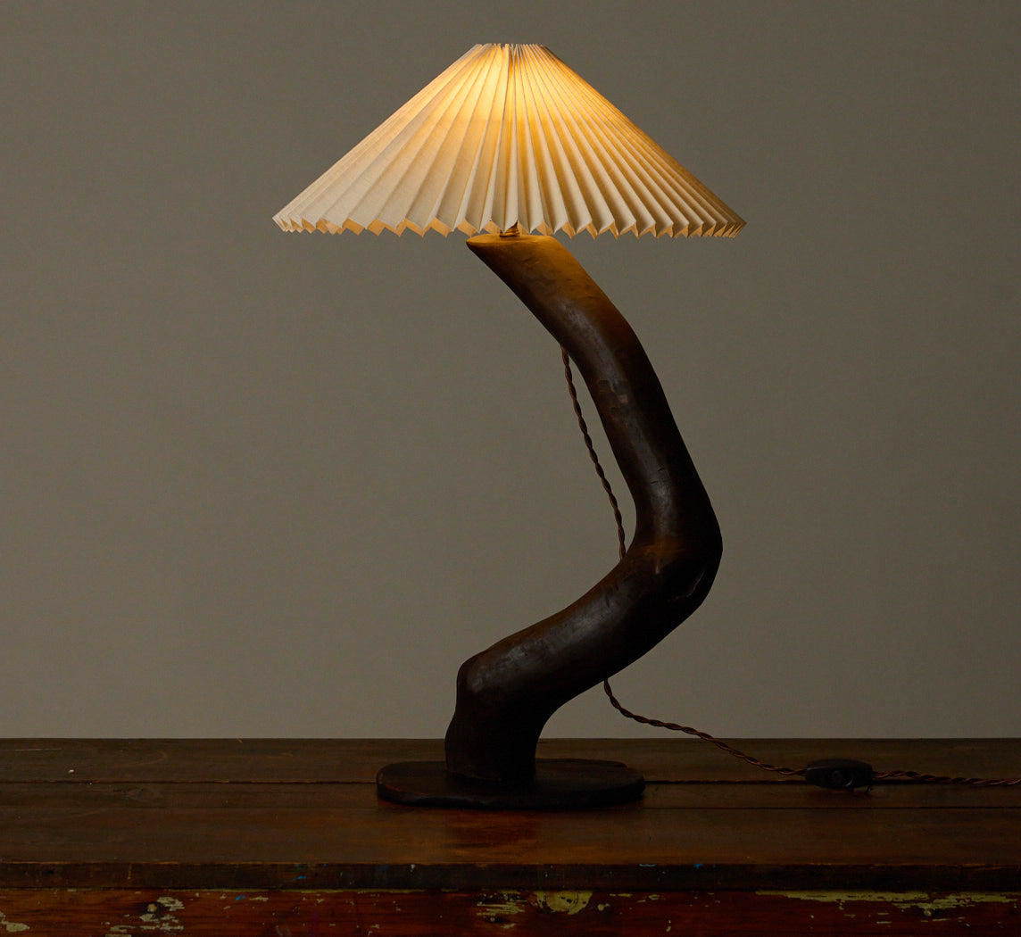 1960S BRUTALIST SCULPTURAL WOOD TABLE LAMP