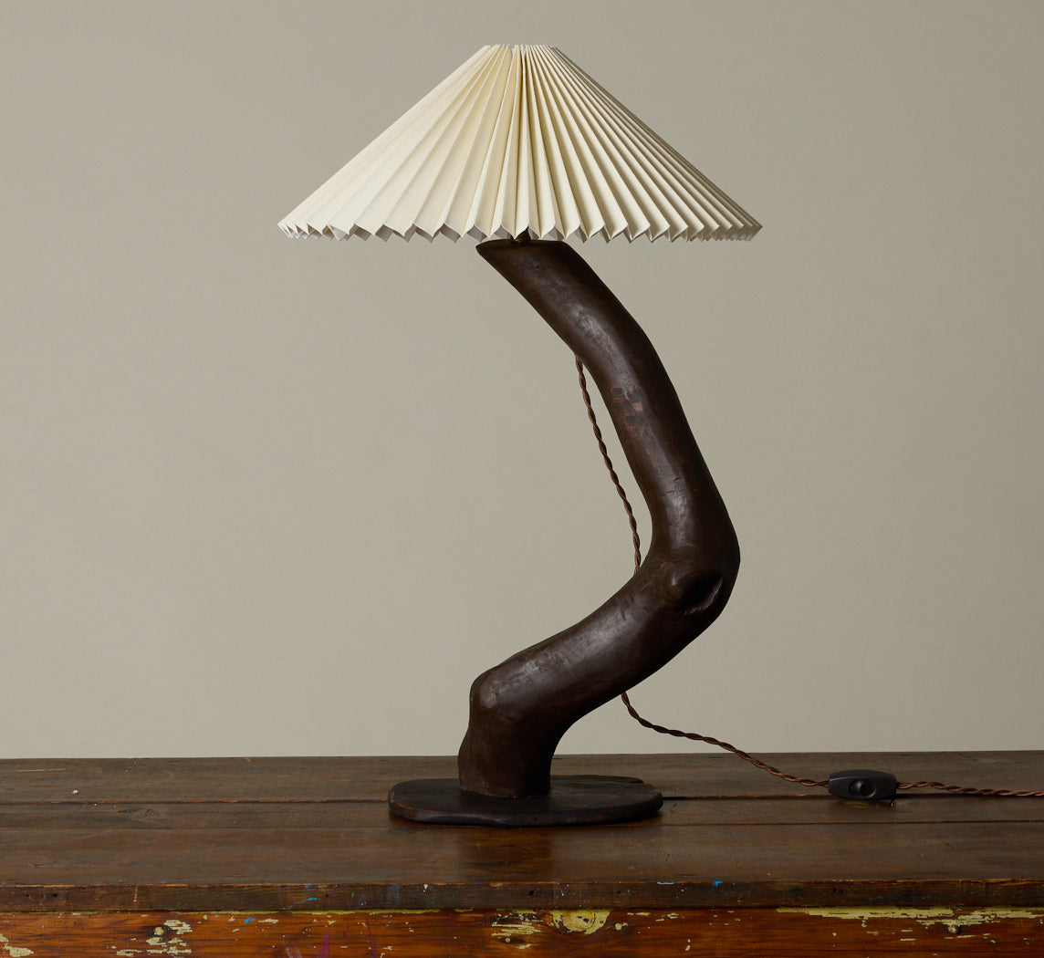 1960S BRUTALIST SCULPTURAL WOOD TABLE LAMP
