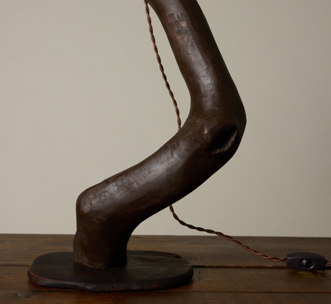 1960S BRUTALIST SCULPTURAL WOOD TABLE LAMP