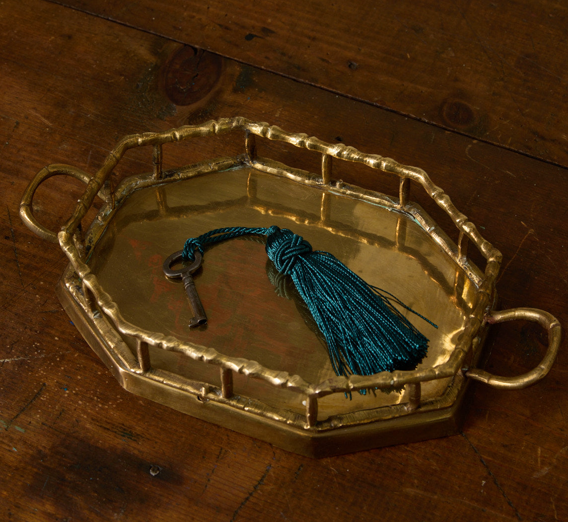 VINTAGE BRASS BAMBOO PETITE VANITY TRAY