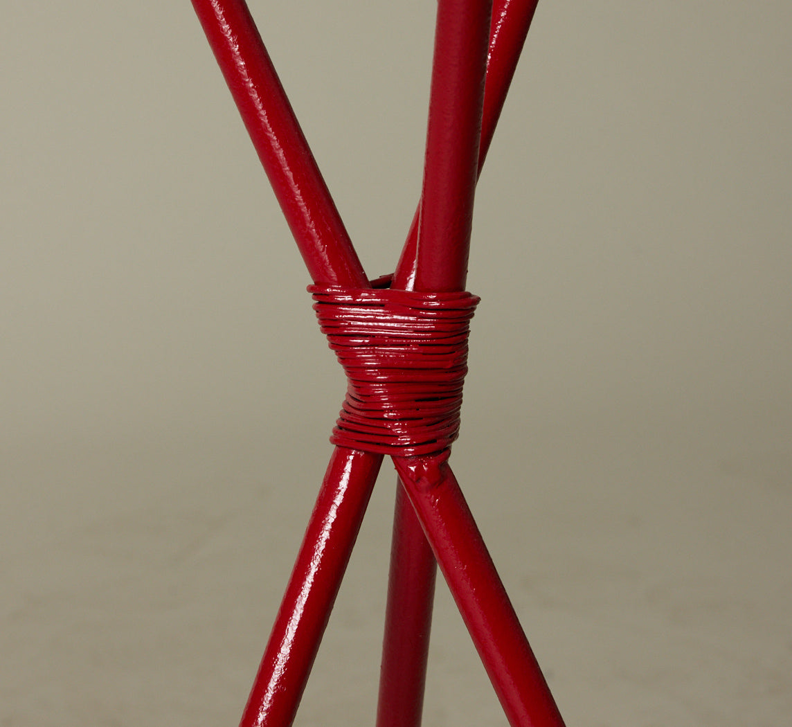 FRENCH 1940S WROUGHT IRON AND GLASS TABLES WITH ARROW FORM LEGS (CRIMSON)