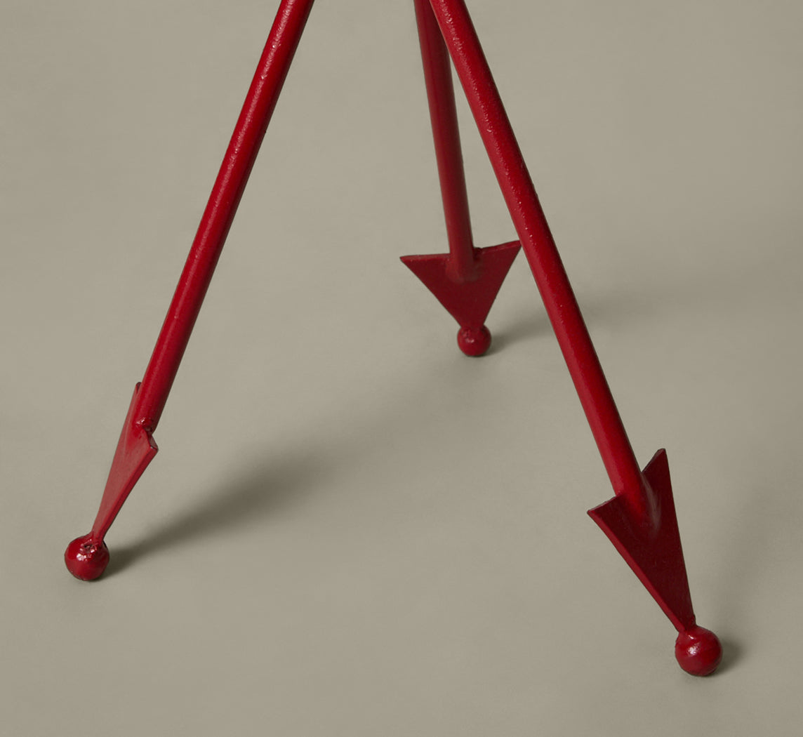 FRENCH 1940S WROUGHT IRON AND GLASS TABLES WITH ARROW FORM LEGS (CRIMSON)