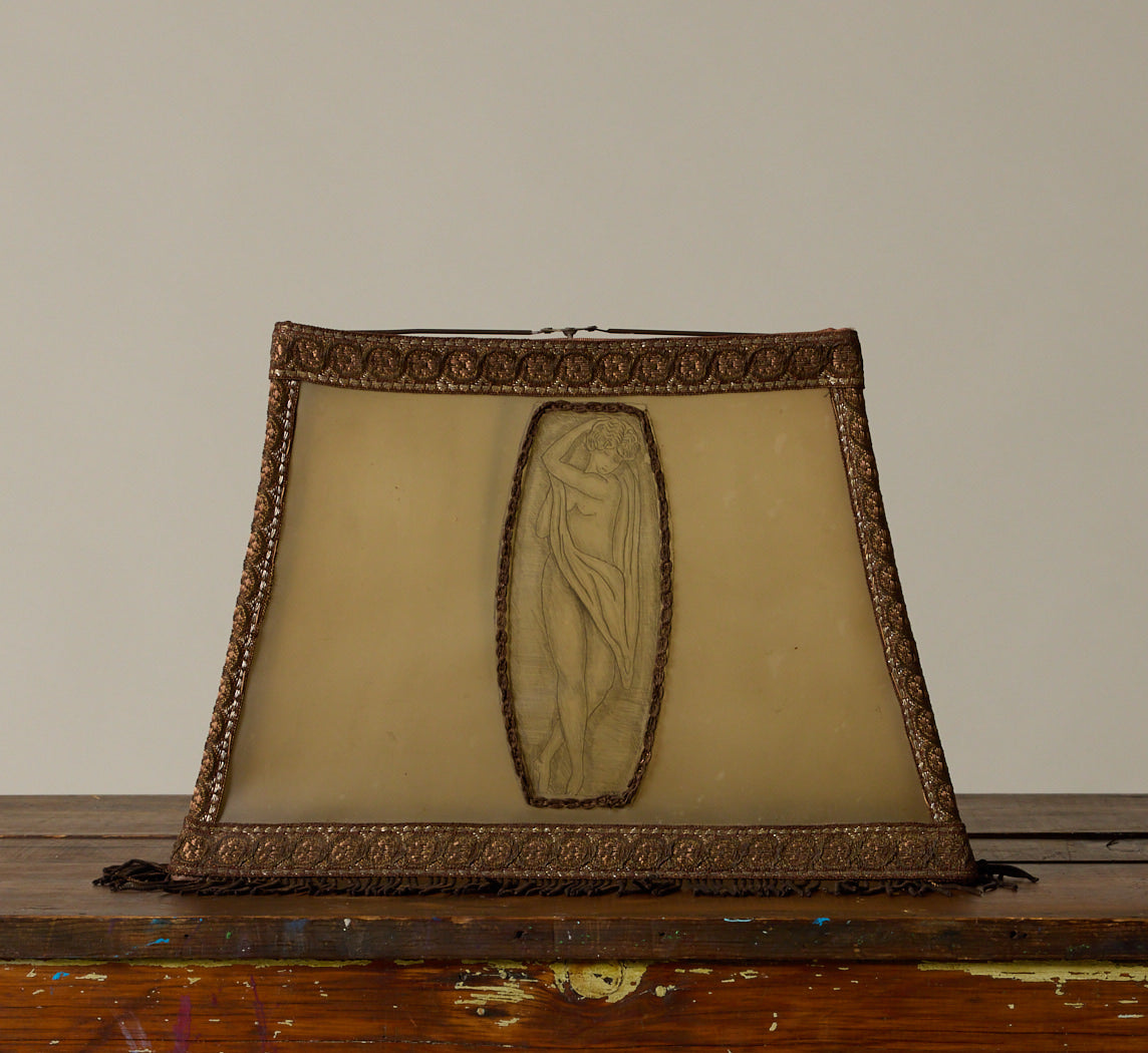 1920S FRENCH HAND PAINTED ART DECO LAMP SHADE