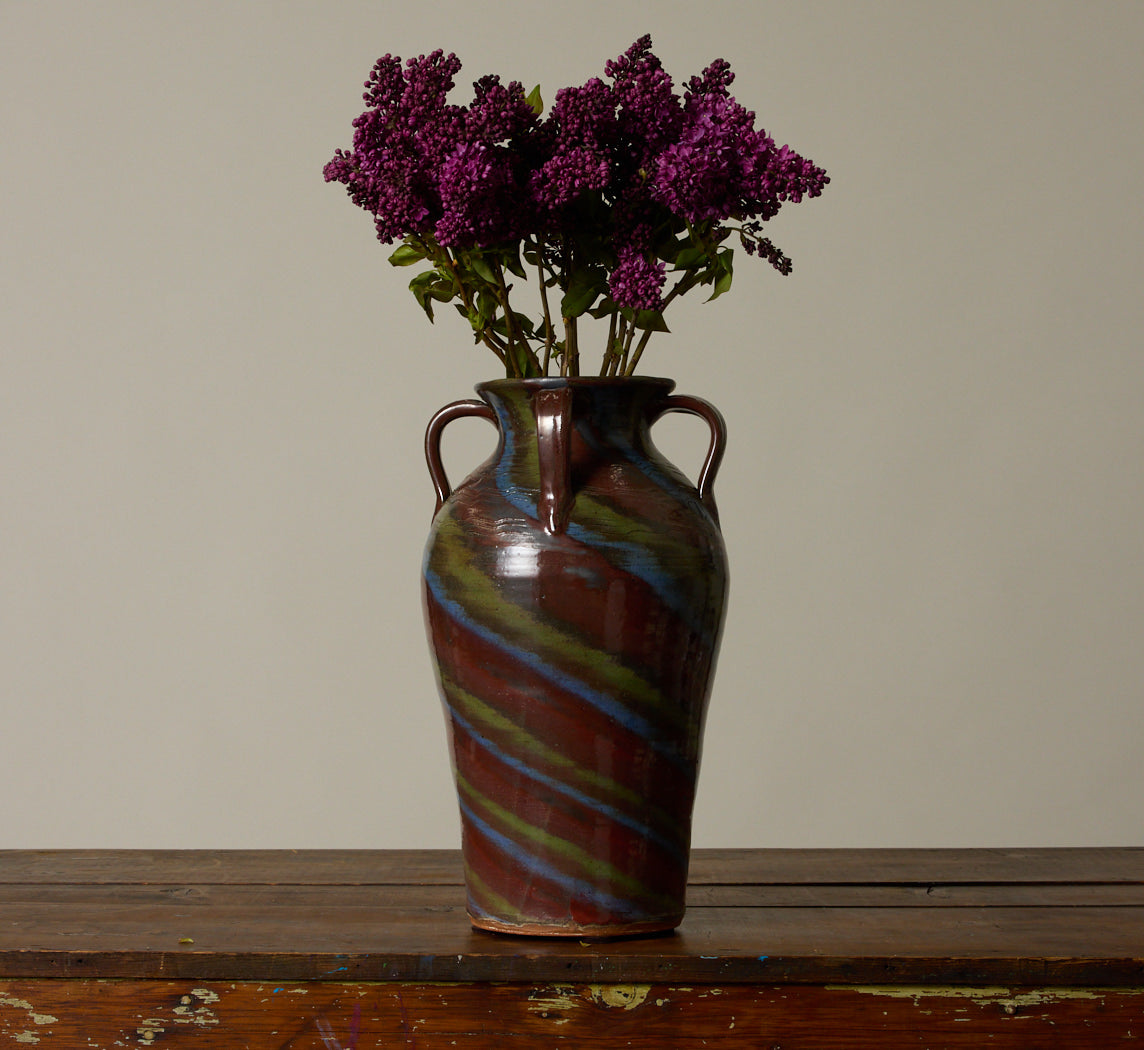 LARGE FOLK ART SWIRL FLOOR VASE