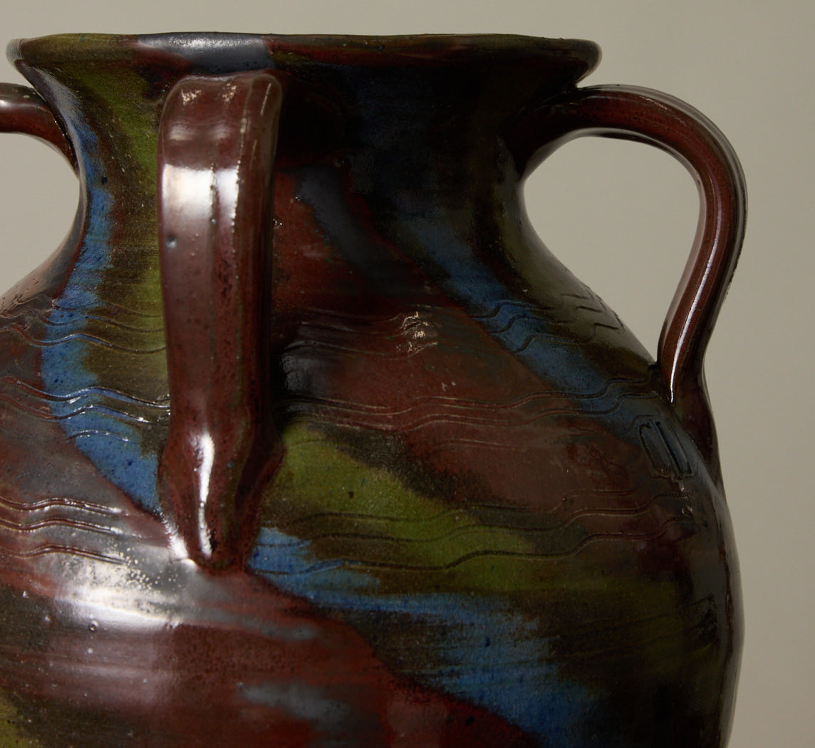 LARGE FOLK ART SWIRL FLOOR VASE
