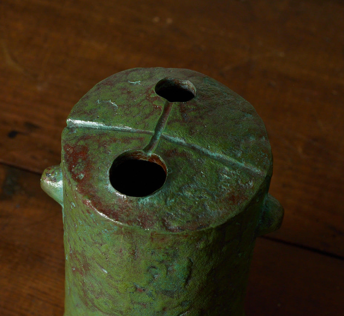 MID CENTURY JAPANESE IKEBANA GREEN BRONZE ART VASE