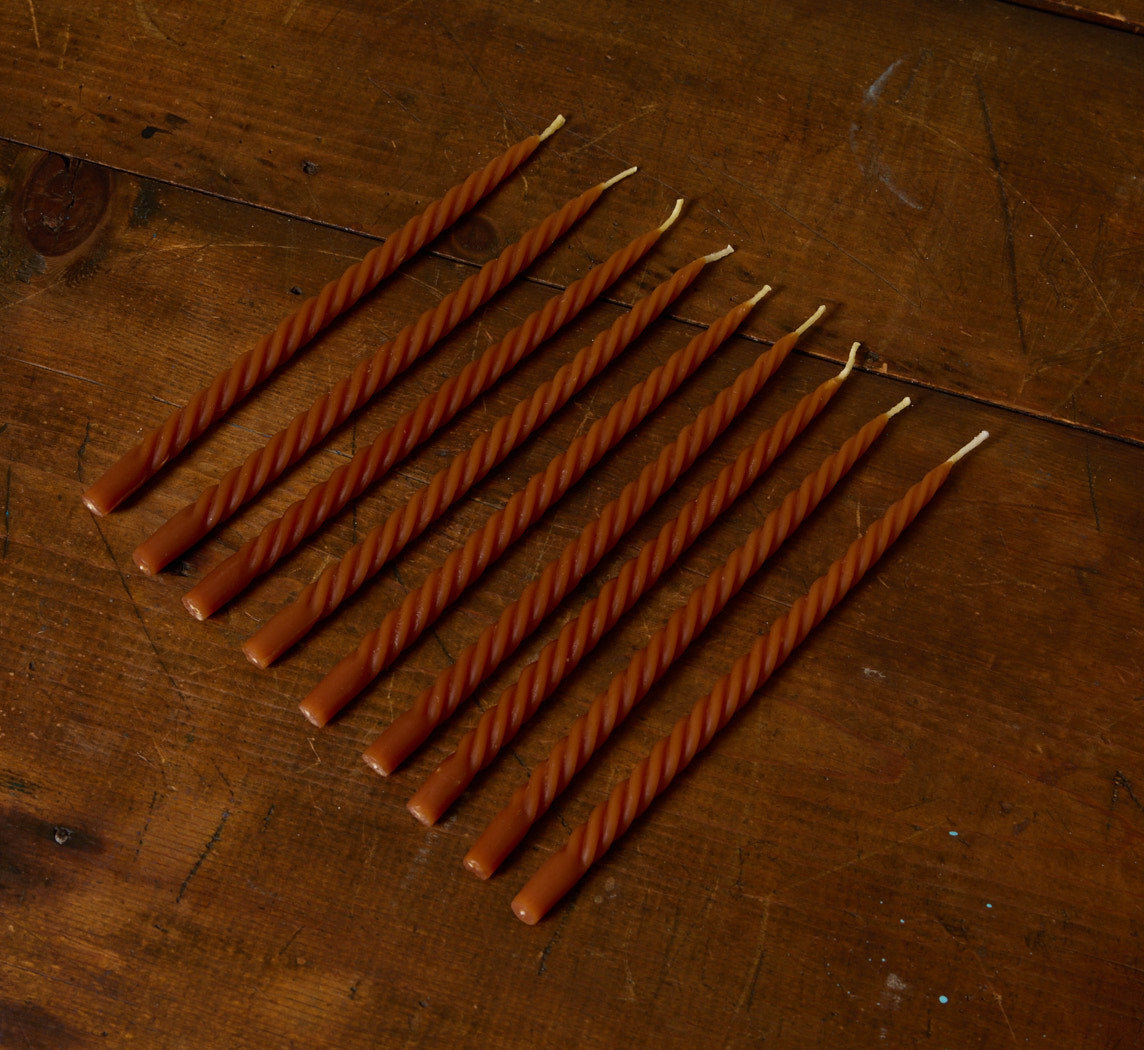 SET OF 9 PIERCE & WARD SWIRL MENORAH CANDLES CHOCOLATE