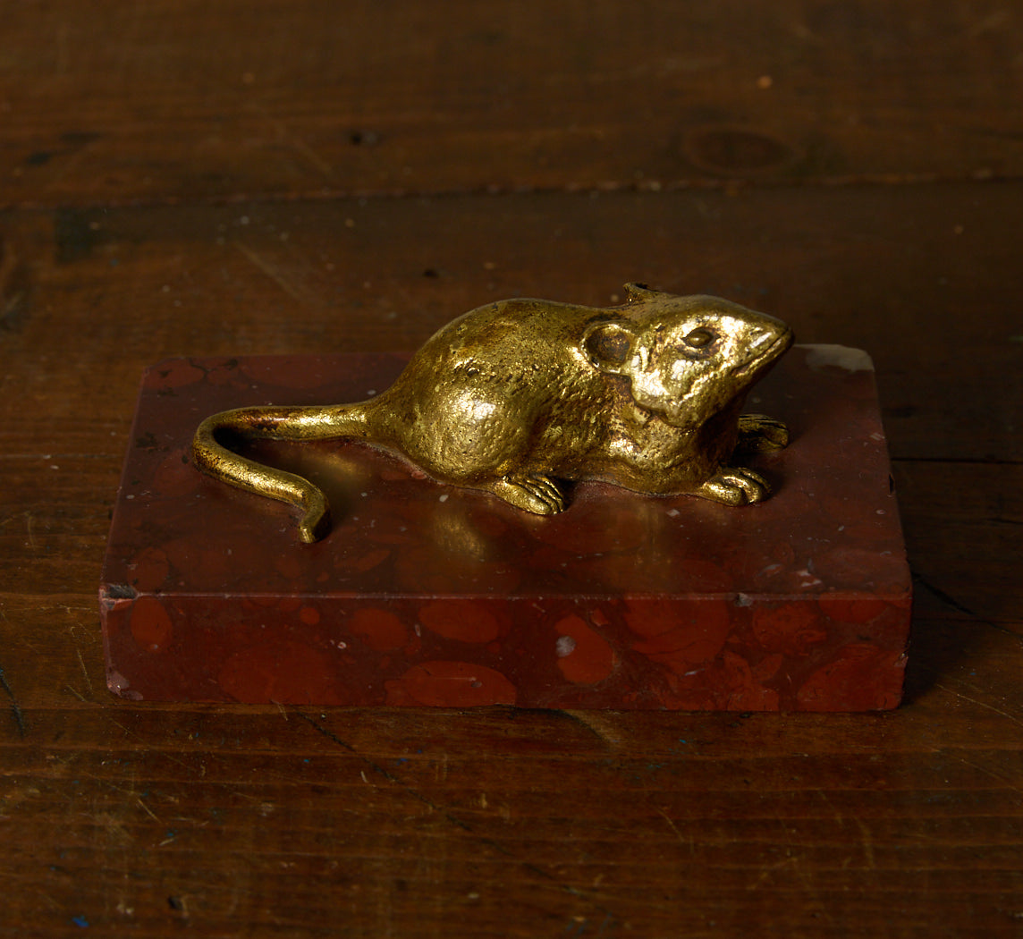 LA PETITE SOURIS: 1910S FRENCH BRONZE AND MARBLE PAPERWEIGHT