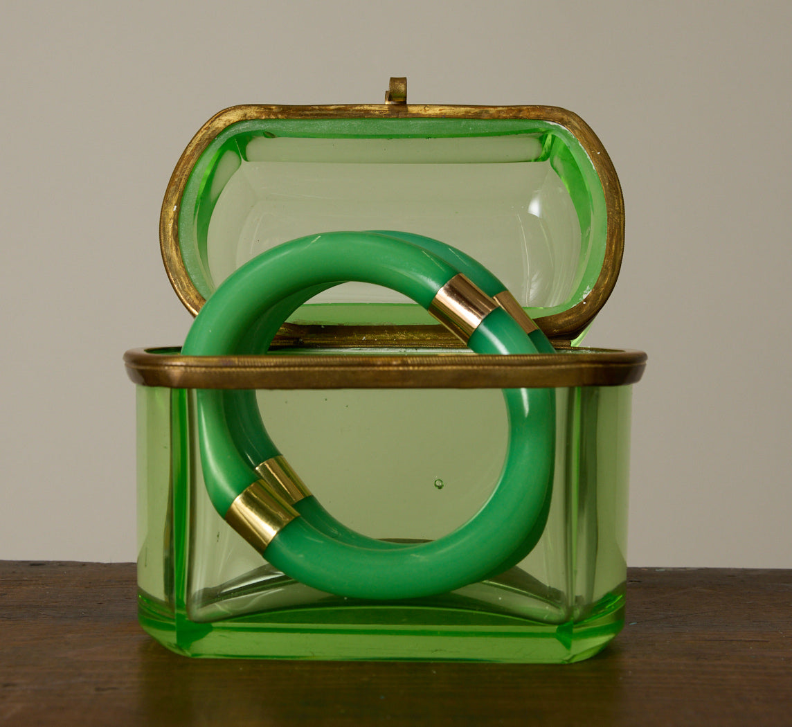 FRENCH VICTORIAN GREEN GLASS BOX