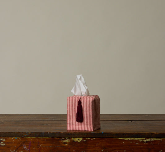 PIERCE & WARD CANDY STRIPE  LINEN TISSUE BOX COVER