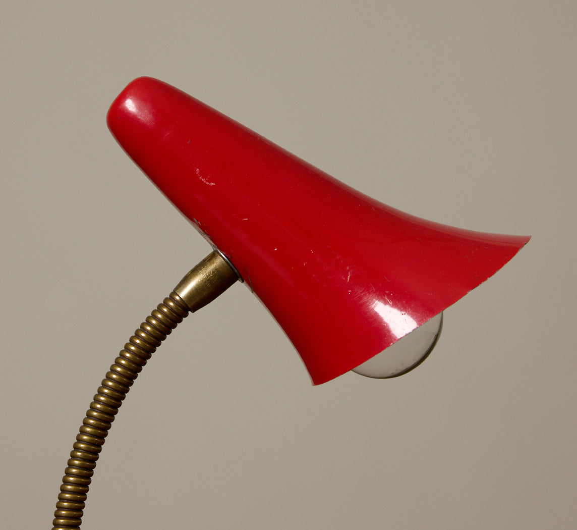 1950S FRENCH MID-CENTURY RED GOOSENECK TABLE LAMP