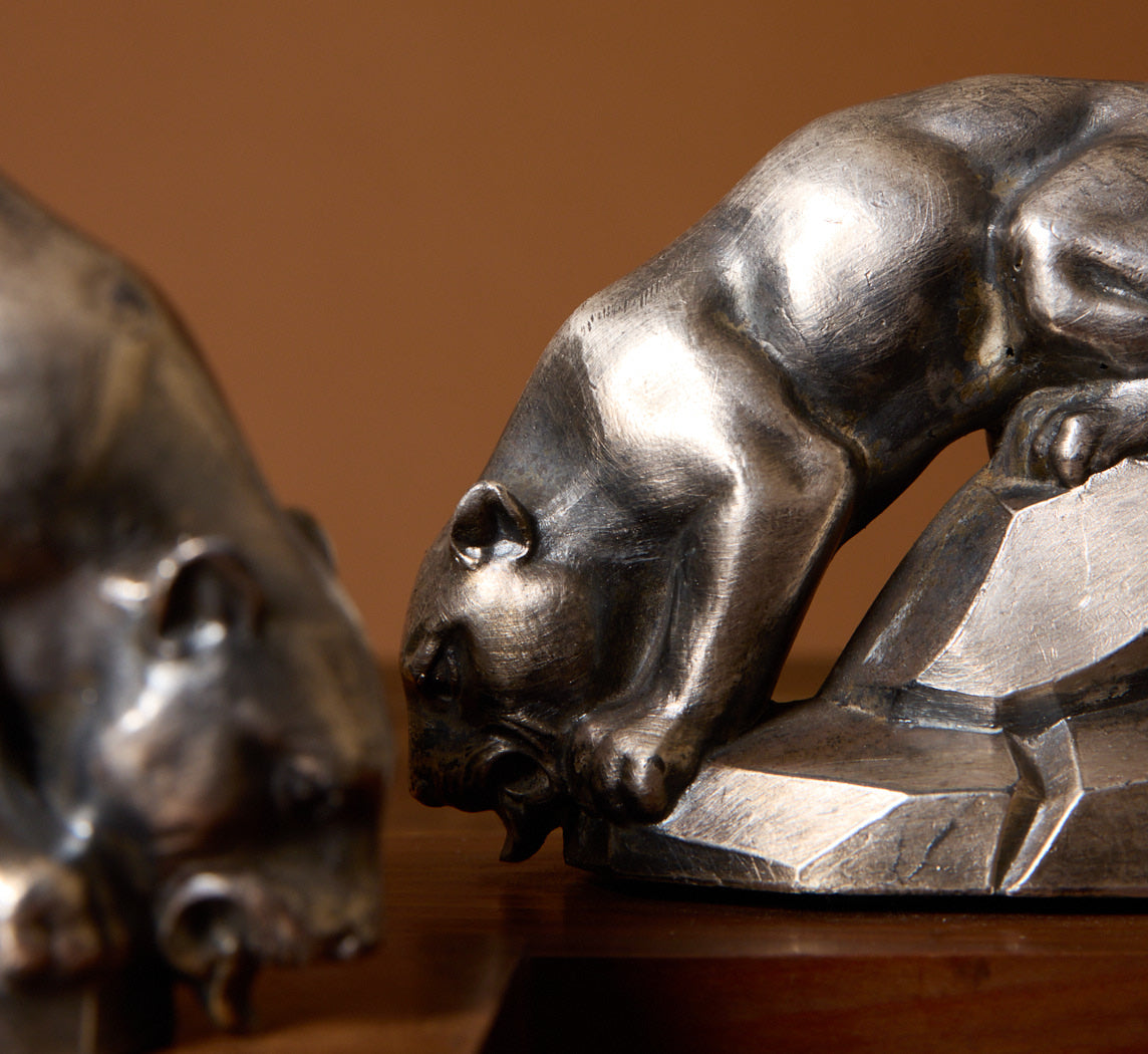 PAIR OF 1930S DRINKING PANTHER BOOKENDS