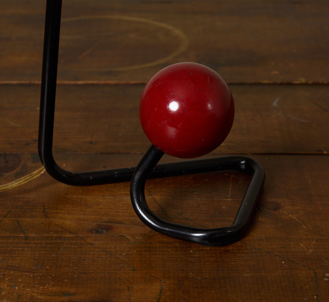 1950S FRENCH MID-CENTURY RED AND BLACK ATOMIC TABLE LAMP
