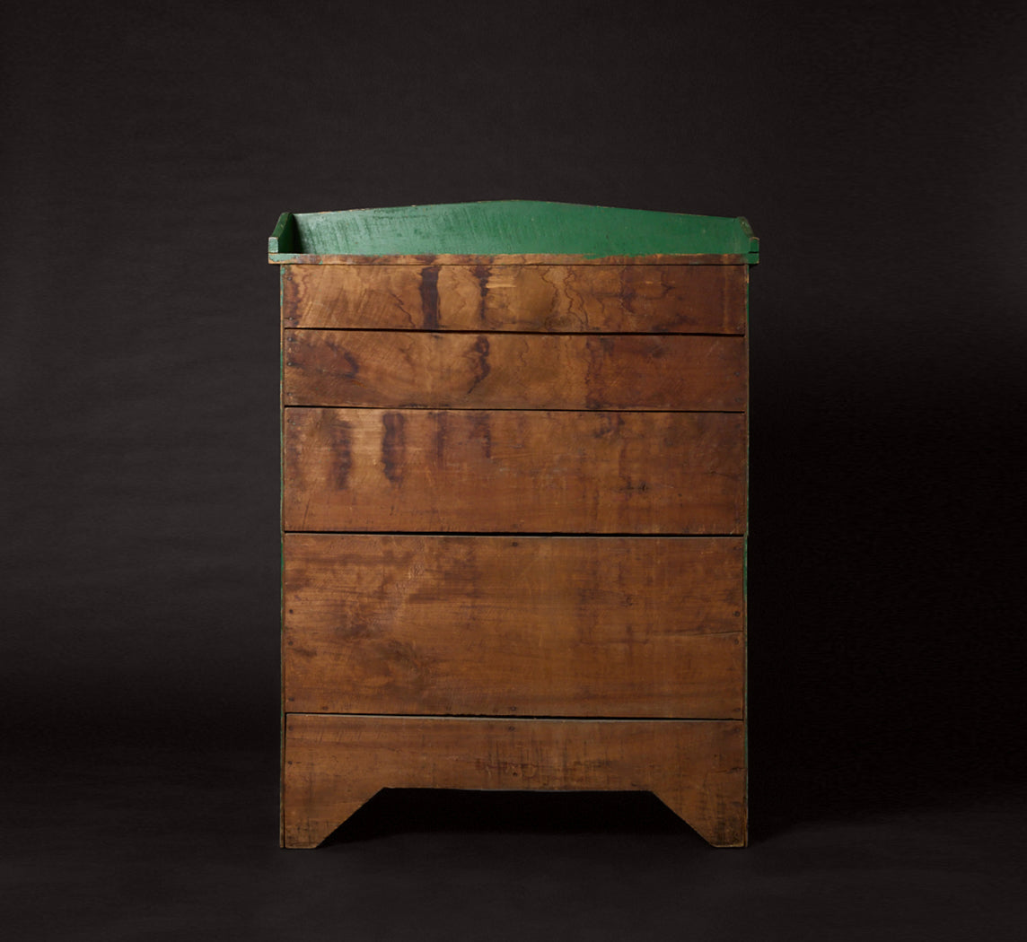 19TH CENTURY GREEN PAINTED STEP BACK CUPBOARD