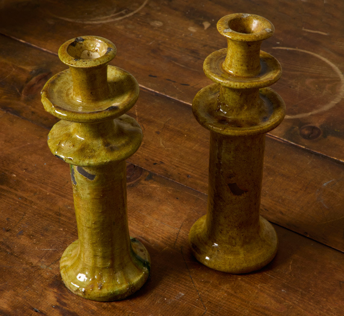 LARGE TAMEGROUTE CANDLESTICK HOLDER IN OCHER