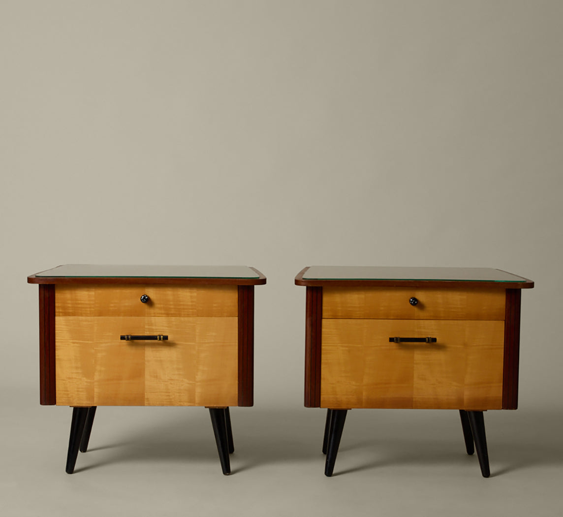 PAIR OF 1960S GERMAN BEECH & MAHOGANY NIGHTSTANDS
