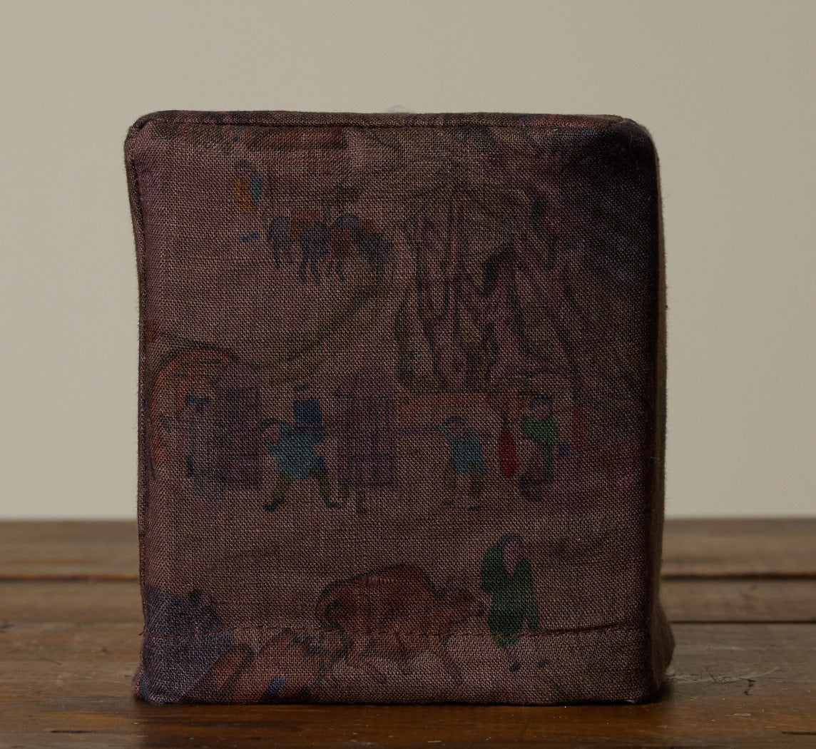PIERCE & WARD VILLAGE SCENE IN PLUM LINEN TISSUE BOX COVER