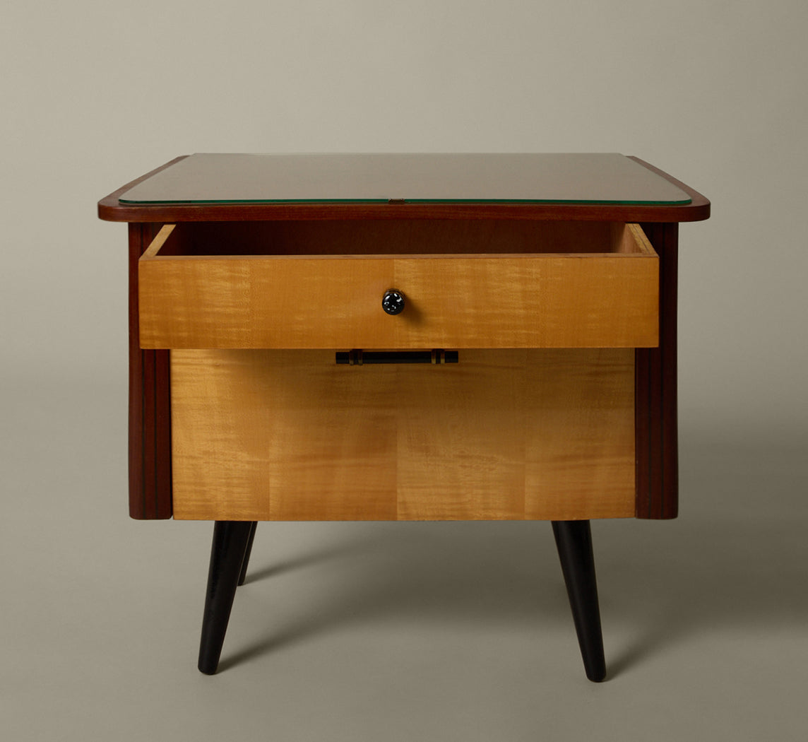 PAIR OF 1960S GERMAN BEECH & MAHOGANY NIGHTSTANDS