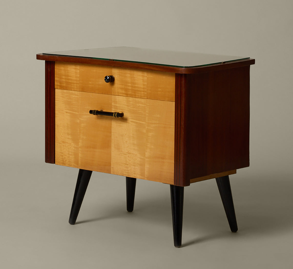 PAIR OF 1960S GERMAN BEECH & MAHOGANY NIGHTSTANDS