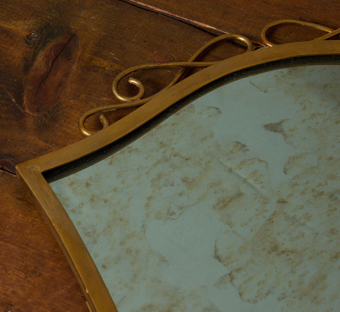 1950S ITALIAN BRASS PATINATED WALL MIRROR