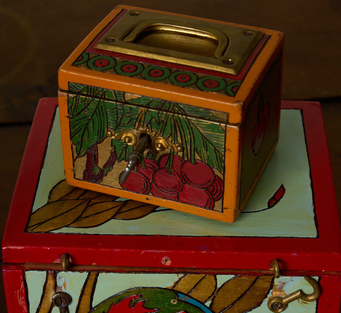 SET OF FIVE 1910S GERMAN WOODEN PAINTED BOXES