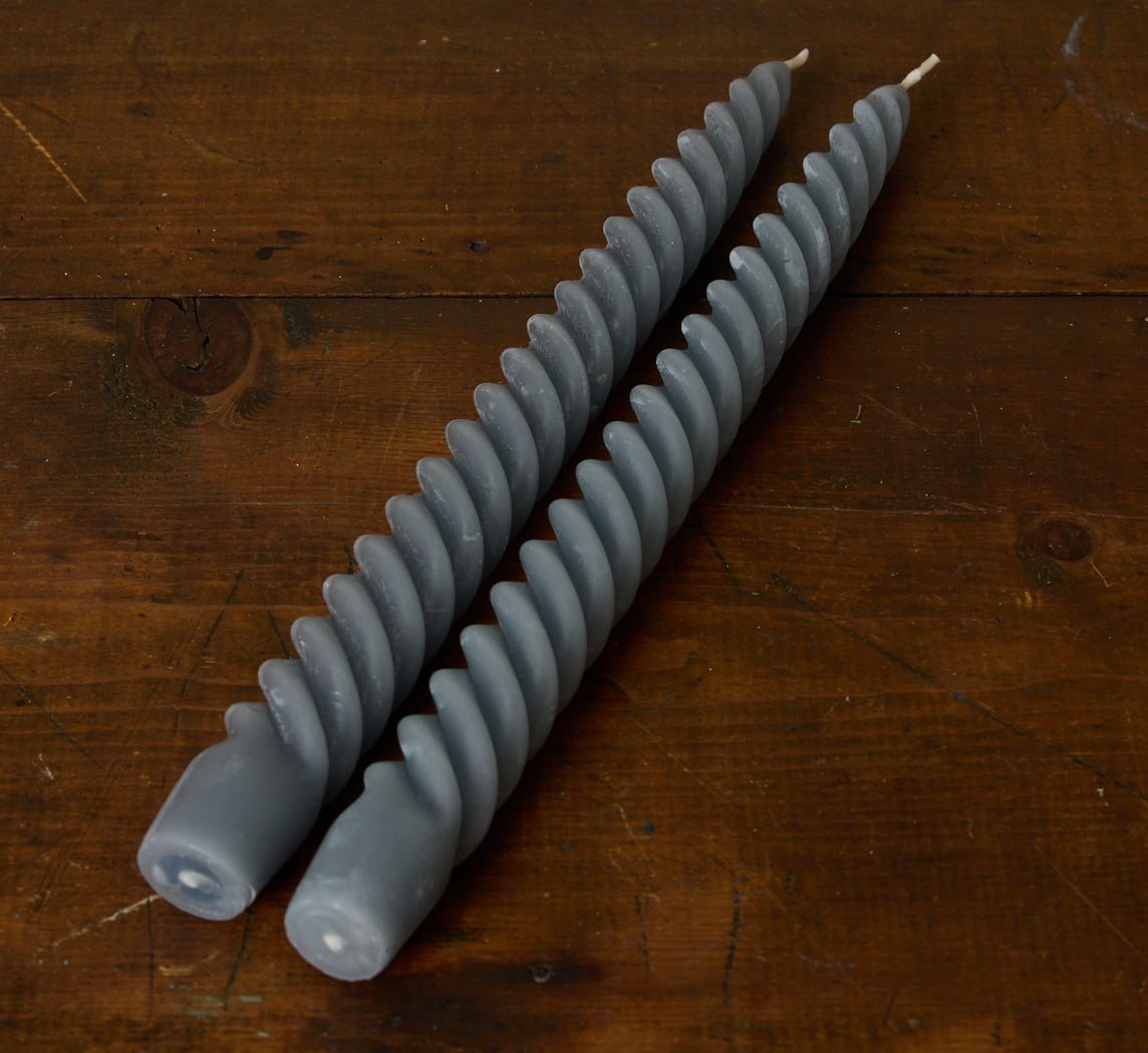 PAIR OF BEESWAX TAPER SWIVEL CANDLES IN LIGHT BLUE