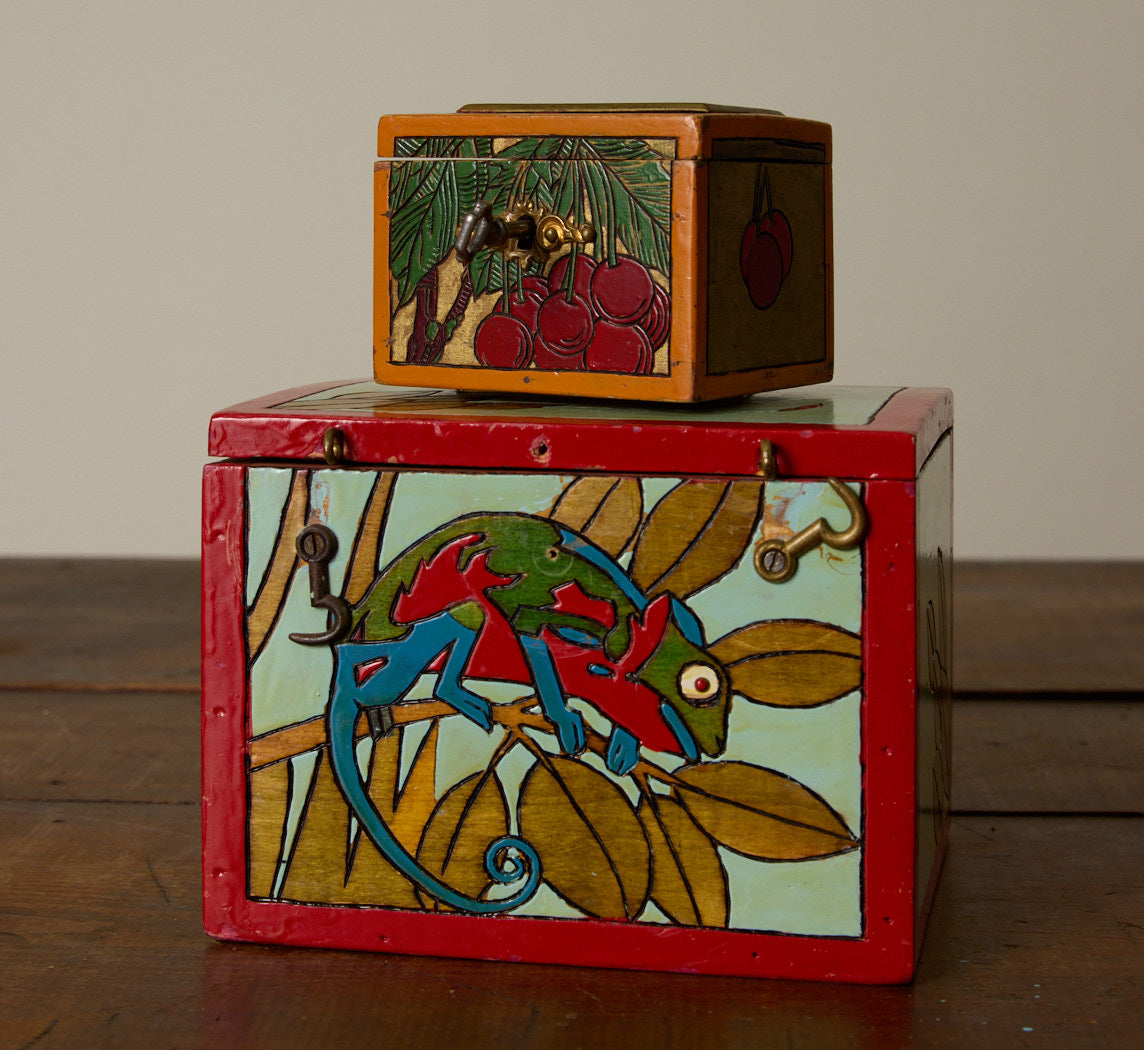 SET OF FIVE 1910S GERMAN WOODEN PAINTED BOXES